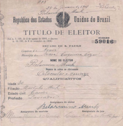 4° Modelo do título eleitoral, 1906. Acervo: TRE-SP